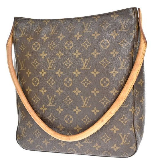 LOUIS VUITTON Logo Looping GM Shoulder Bag Monogram Leather Brown M51145 86FA268 - Picture 1 of 16